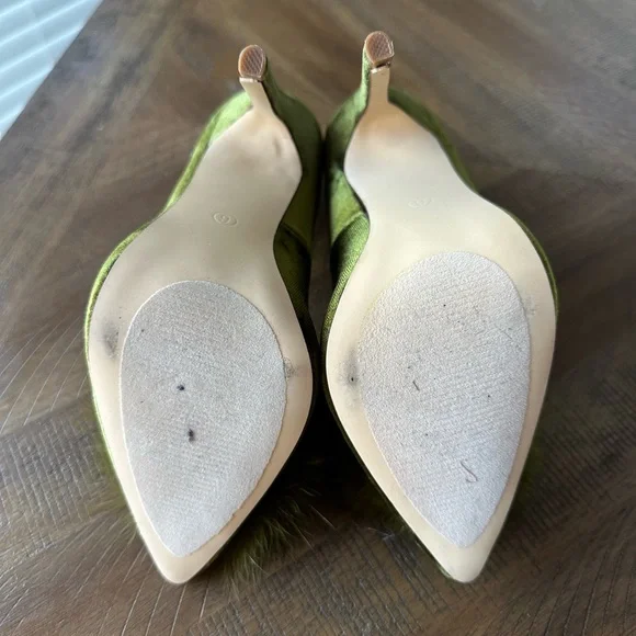 Elegant Green Pom Pom Velvet Women's High Heels - Picture 6 of 6